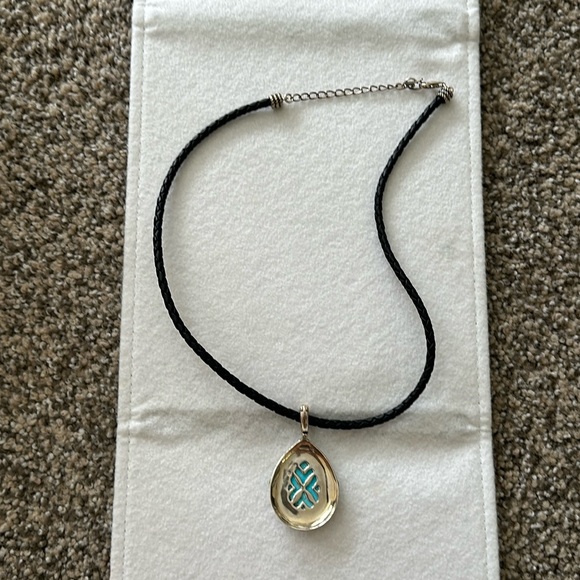 Carolyn Pollack Kingman Turquoise Leather and Sterling Necklace NEW - Picture 4 of 13
